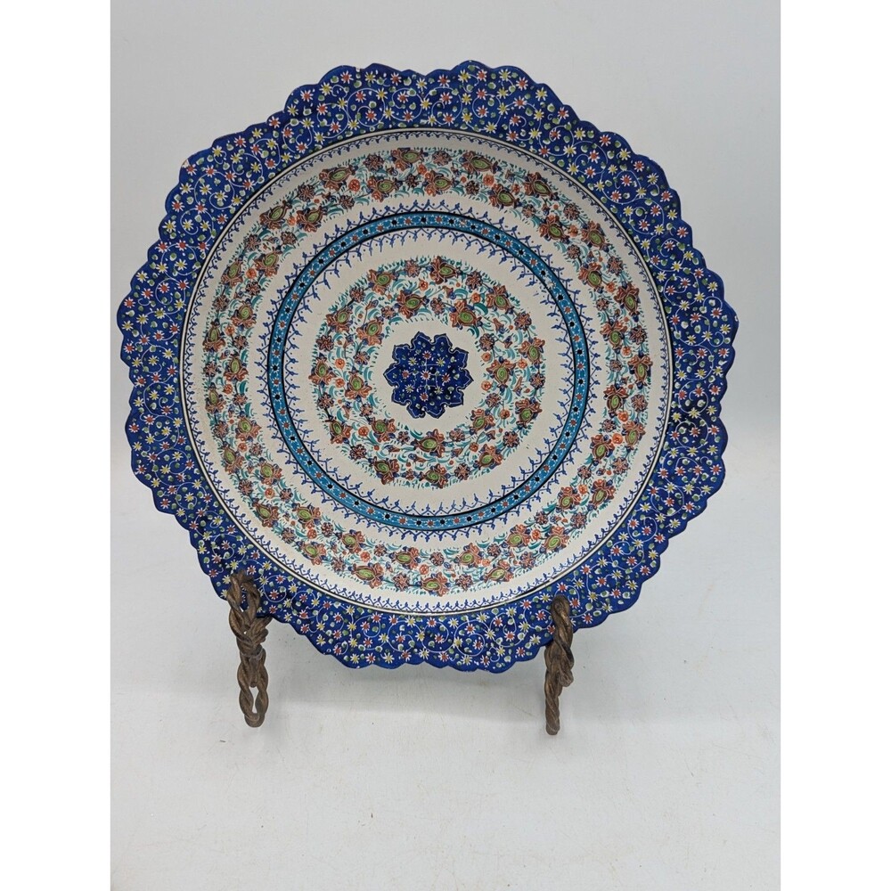 Pair Vintage Persian Minakari Enamel Copper Plates Wall Hanging Hand Painted 8" - Picture 9 of 12